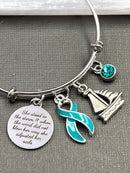 Teal Ribbon Charm Bracelet - Se Stood in the Strom / She Adjusted Her Sails - Rock Your Cause Jewelry