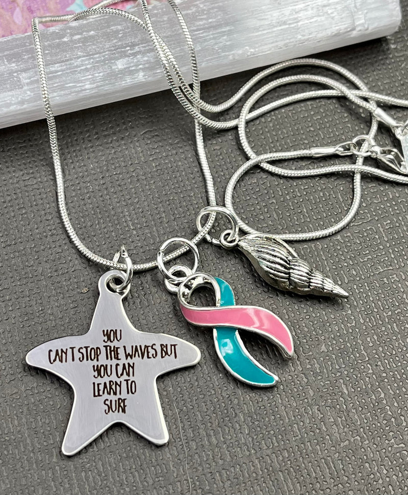 Pick Your Ribbon Necklace - You Can't Stop Waves, But You Can Learn To Surf - Rock Your Cause Jewelry