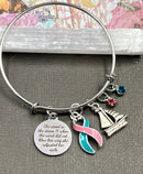 Pink & Teal (Previvor) Ribbon - She Stood In The Storm / Adjusted Her Sails - Rock Your Cause Jewelry