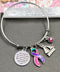 Pink Purple Teal (Thyroid Cancer) Ribbon Bracelet - She Stood In the Storm / She Adjusted Her Sails - Rock Your Cause Jewelry