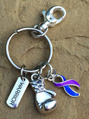 Blue & Purple Ribbon - Boxing Glove Keychain / Encouragement Gift - Rock Your Cause Jewelry