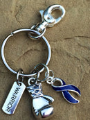 Dark Navy Blue Ribbon - Boxing Glove / Warrior Keychain - Rock Your Cause Jewelry