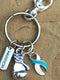 Teal & White Ribbon Keychain / Boxing Glove / Warrior Encouragement Gift - Rock Your Cause Jewelry