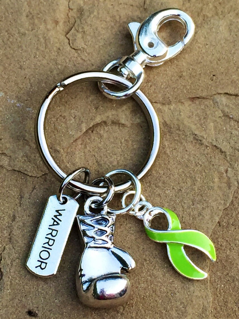 Lime Green Ribbon Boxing Glove / Warrior Keychain - Rock Your Cause Jewelry