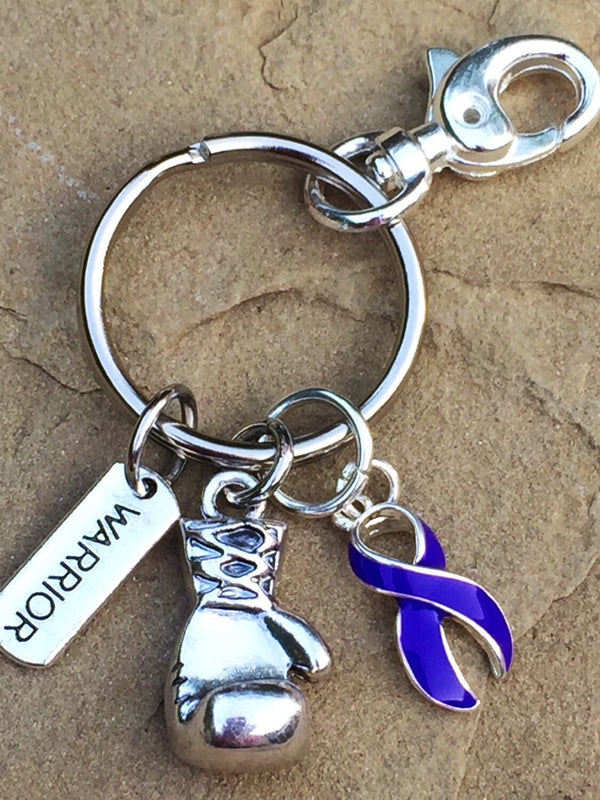 Violet Dark Purple Ribbon Key Chain - Boxing Glove Warrior Keychain - Rock Your Cause Jewelry