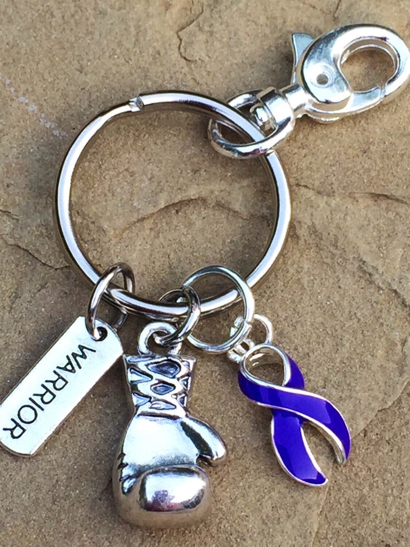 Violet Dark Purple Ribbon Key Chain - Boxing Glove Warrior Keychain - Rock Your Cause Jewelry