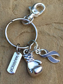 Gray (Grey) Ribbon Keychain - Boxing Glove / Warrior Key Chain - Rock Your Cause Jewelry