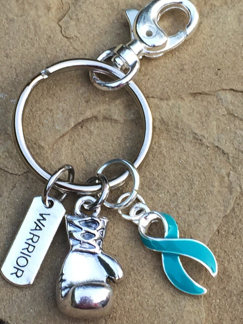 Teal Ribbon Boxing Glove / Warrior Keychain - Rock Your Cause Jewelry