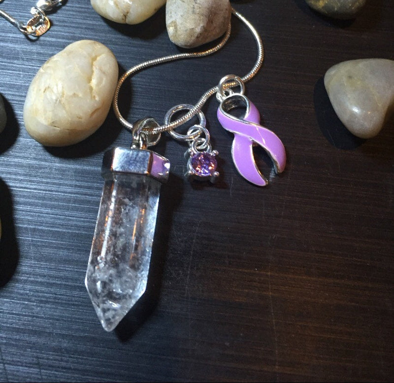 Light Purple Ribbon Healing Quartz Crystal Necklace - Rock Your Cause Jewelry