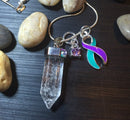 Teal & Purple Ribbon Healing Quartz Crystal Necklace - Rock Your Cause Jewelry