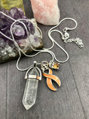 Pick Your Ribbon Necklace - Healing Clear Crystal Quartz Pendant - Rock Your Cause Jewelry