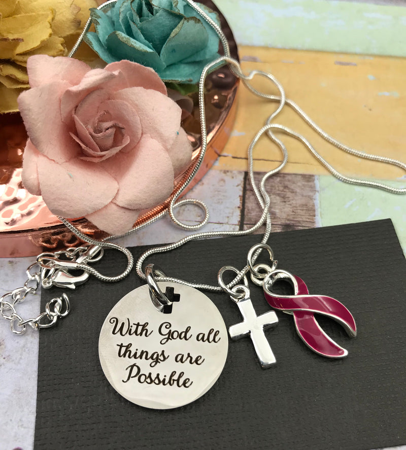 Pick Your Ribbon Necklace - With God All Things are Possible - Rock Your Cause Jewelry