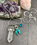 Pick Your Ribbon Necklace - Healing Clear Crystal Quartz Pendant - Rock Your Cause Jewelry